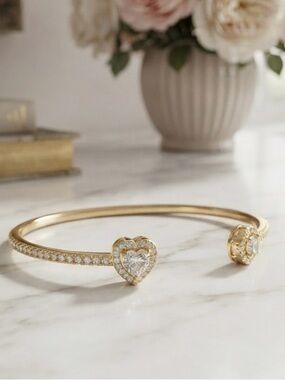Cooper Gold Heart Open Bangle Bracelet - Women Jewelry